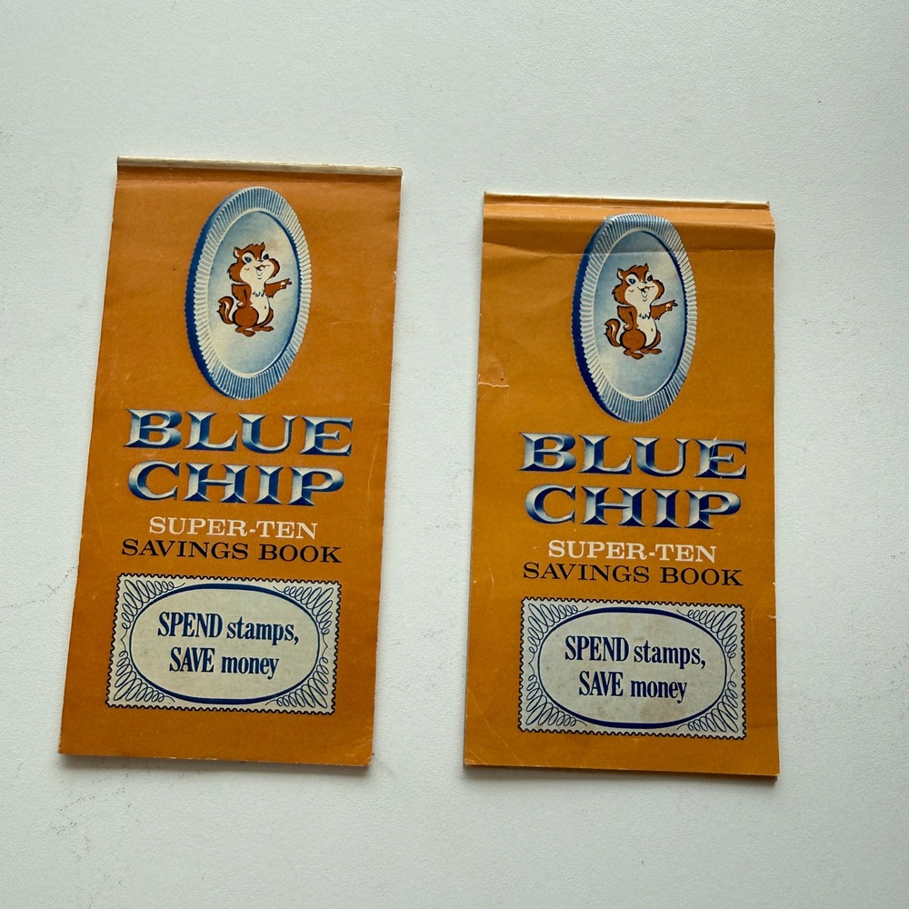 Vintage Blue Chip Super-Ten Savings Books Pair with Trading Stamps 1960s 1970s